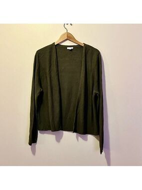 J. Jill Olive Green Open Front Cardigan Linen Cotton Blend lagenlook layer XL